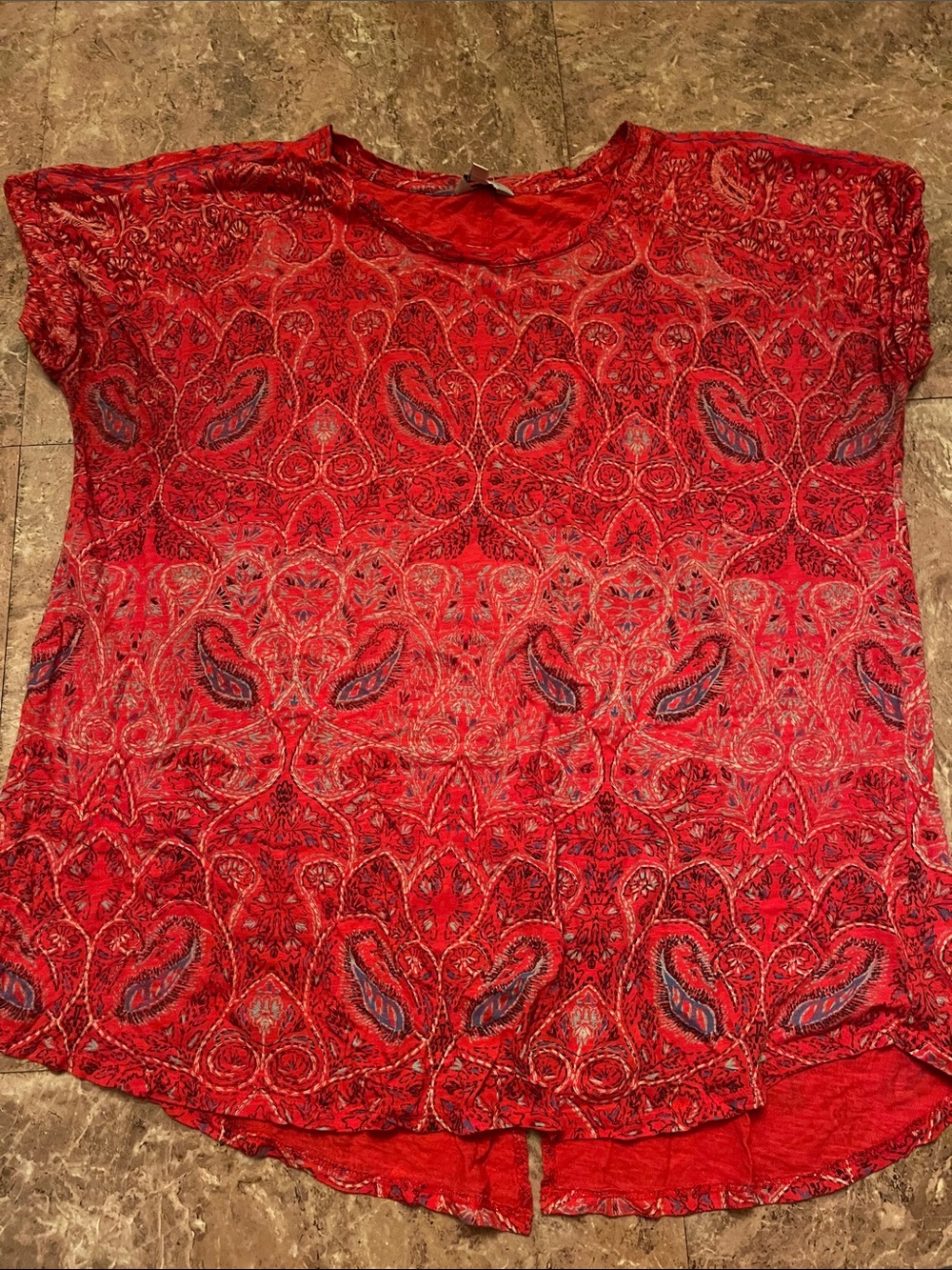 Lucky Brand Red Paisley Short Sleeve Tee